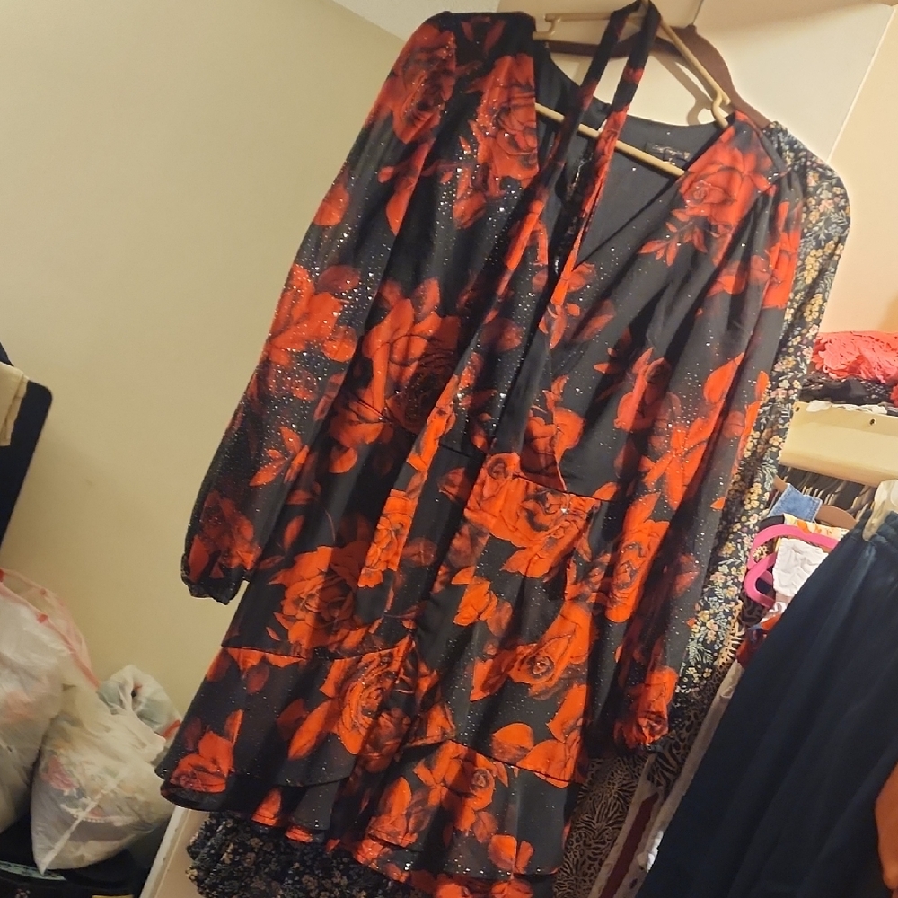 Floral Red and Black Dress